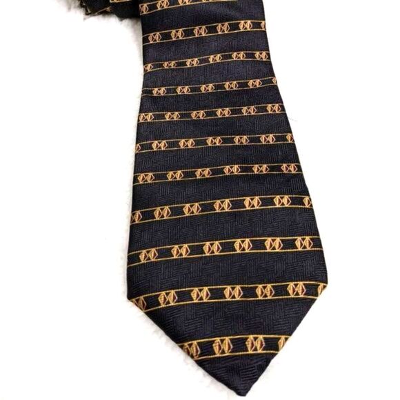 Vintage Neo Bill Blass 100% Silk Tie - Classic Black & Gold Motif - Picture 6 of 11